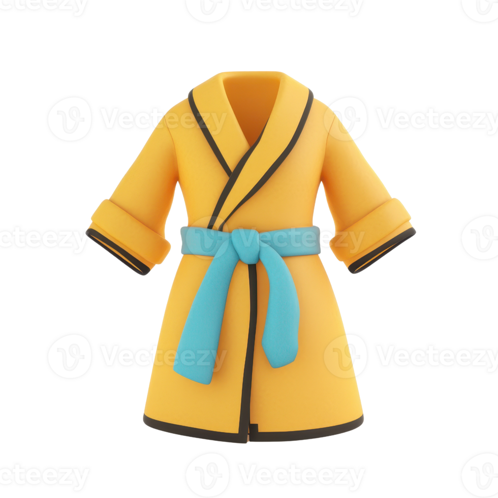 A vibrant yellow robe with a blue belt, perfect for a cozy home atmosphere or relaxing moments. png