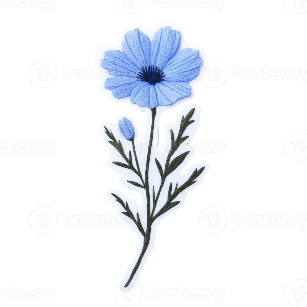 A delicate blue flower with green leaves, perfect for enhancing designs with a touch of nature and elegance. png