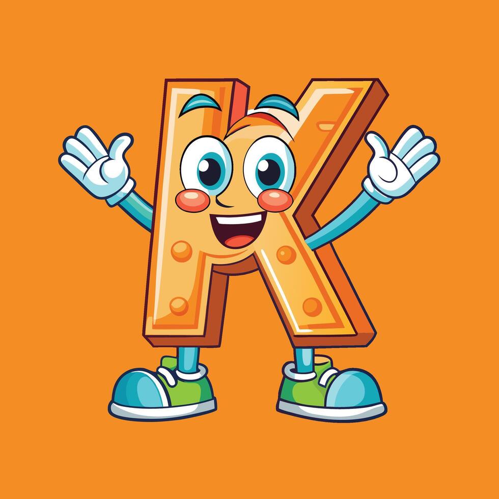 a cartoon letter k character with arms and legs vector