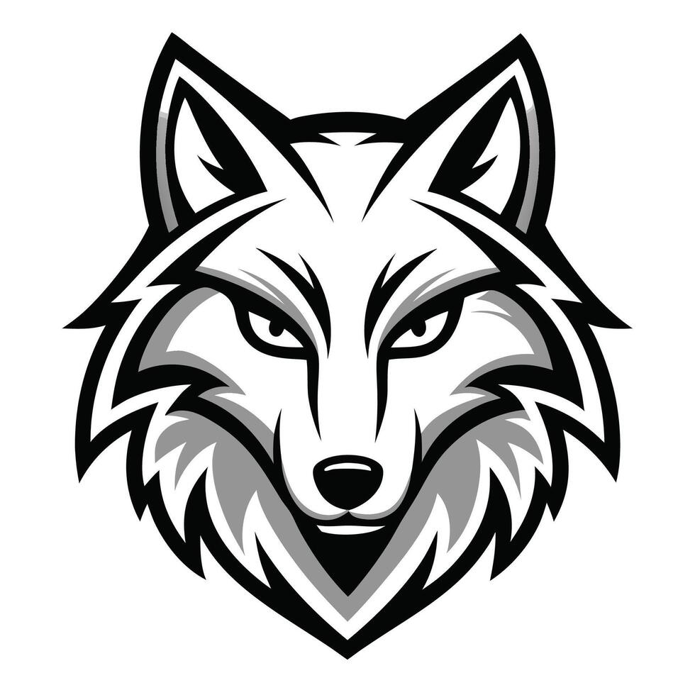 the head of a wolf is shown in black and white white background vector