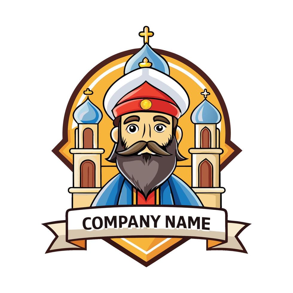 a cartoon man with a beard and turban in front of a church vector