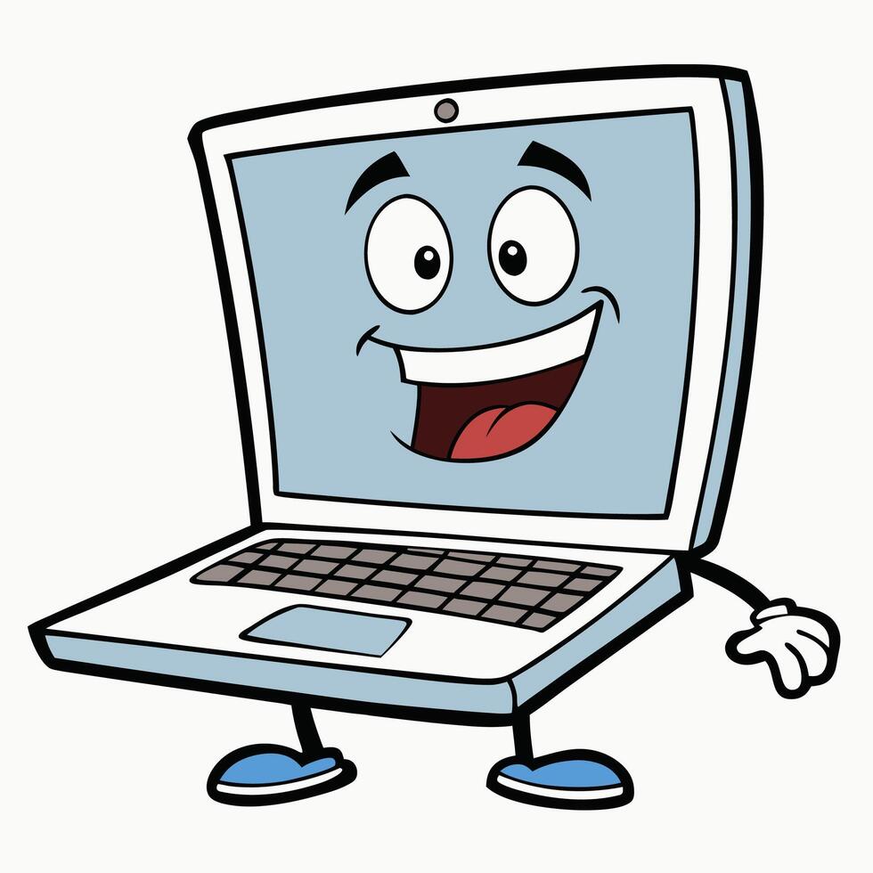 a cartoon laptop character with a smile on its vector