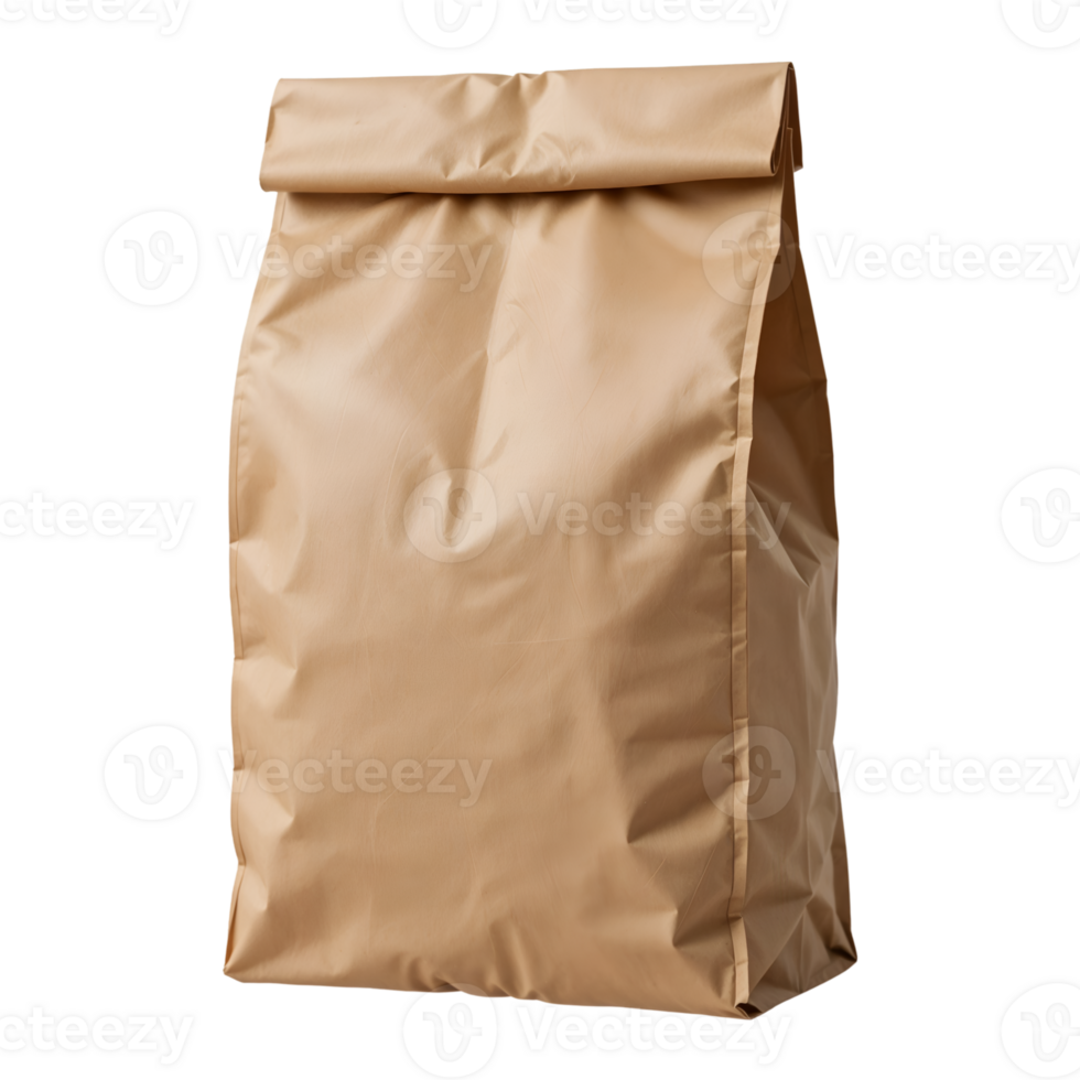 Kraft Paper Lunch Bag with Folded Top on Transparent Background png