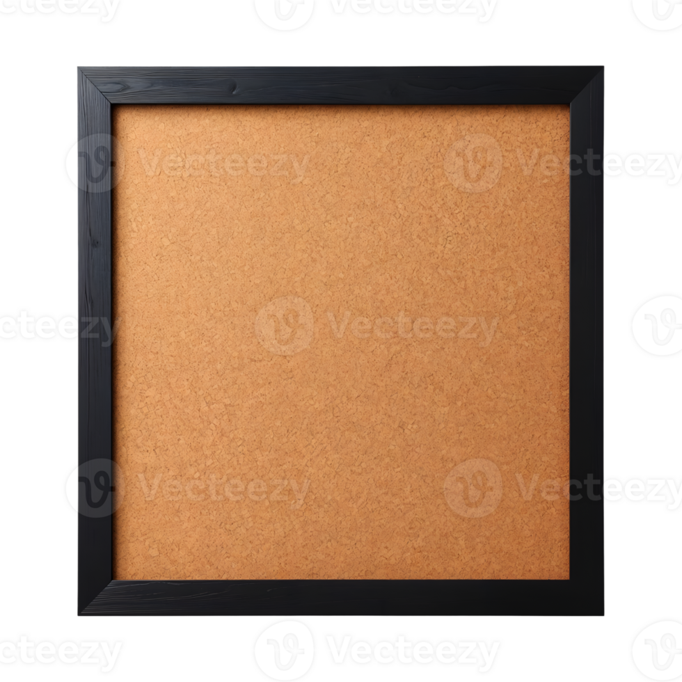 Rectangular Cork Bulletin Board with Black Wooden Frame on Transparent Background png