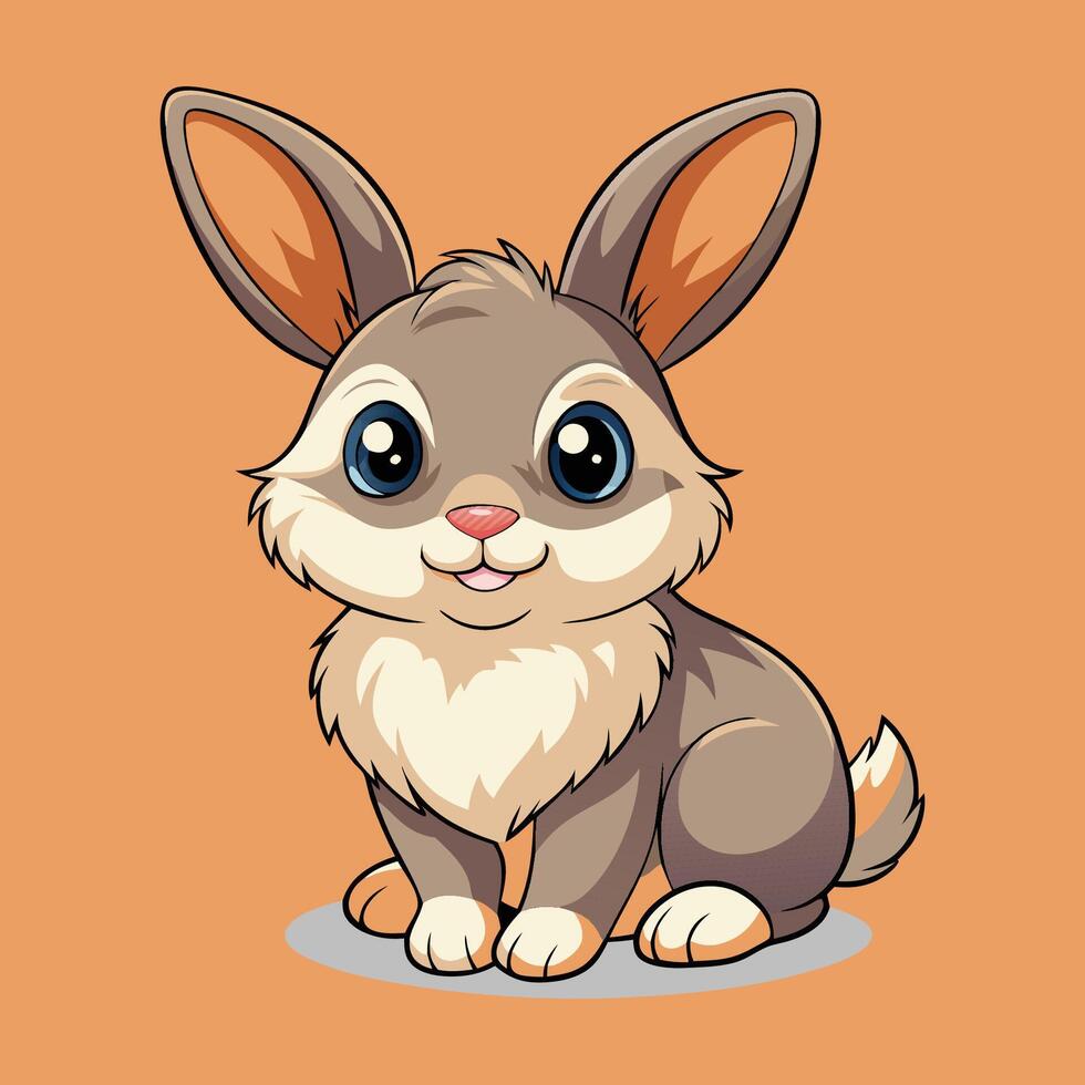 Adorable Cartoon Rabbit with Soft Brown Fur Sitting Calmly on an Orange Background Smiling and Radiating Happiness to Everyone Who Sees It vector