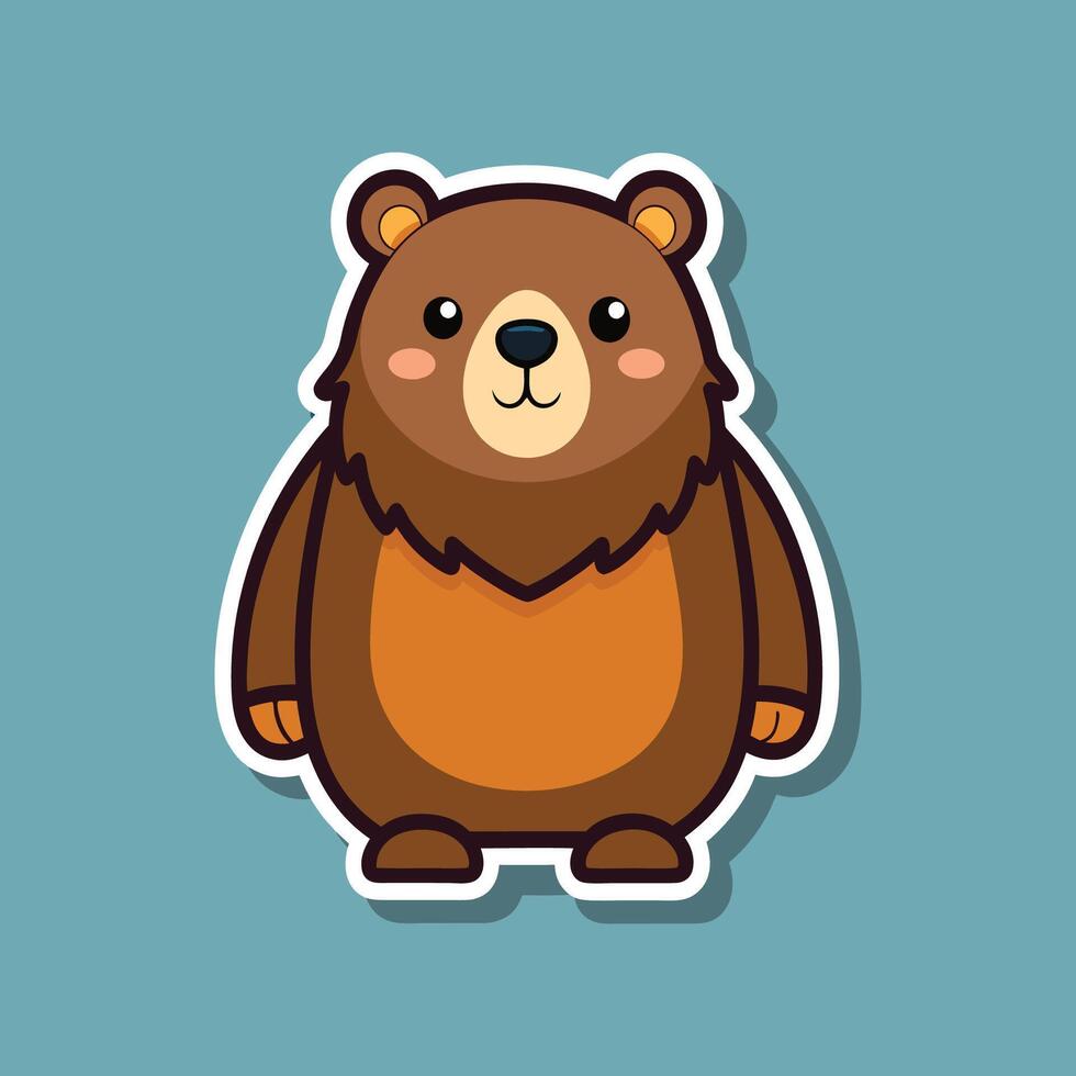Charming Brown Bear Character with a Gentle Smile and Round Characteristic Physique Standing Against a Light Teal Background Inviting Pure Happiness vector