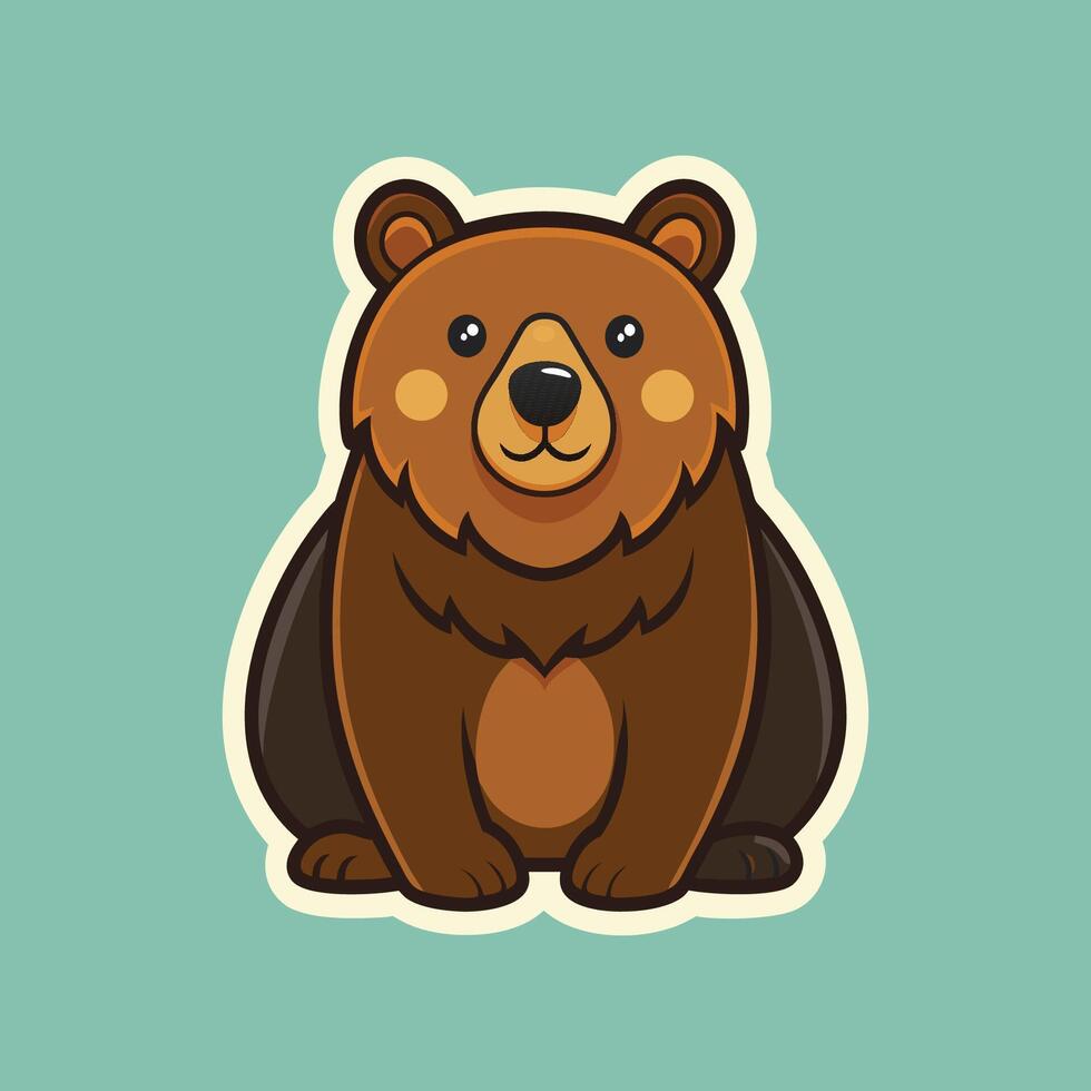 Adorable Cartoon Bear with Brown Fur Sitting on a Soft Green Background Radiating Joy and Warmth with Cute Features and Cheerful Expression vector