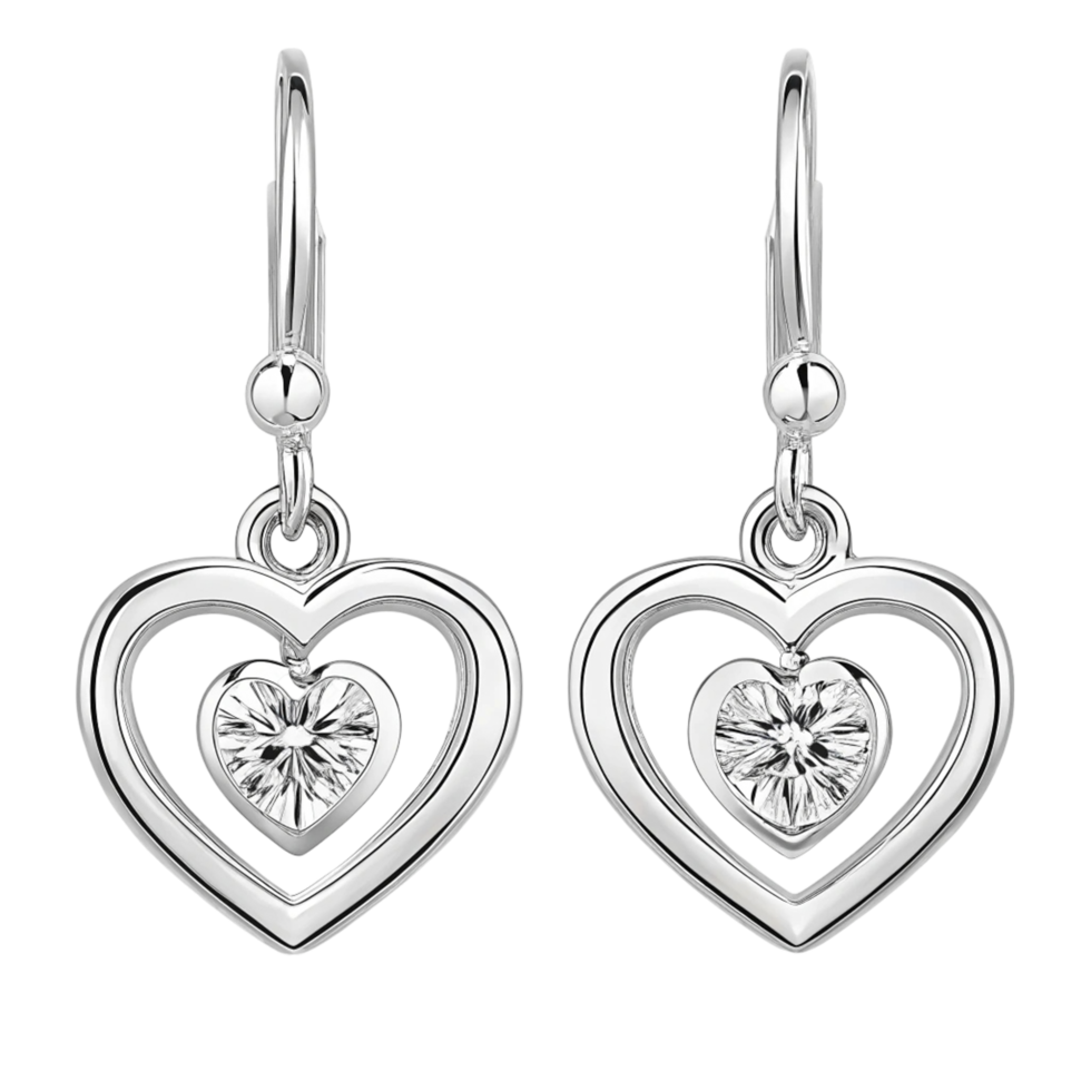 Two heart shaped diamond earrings in white gold png