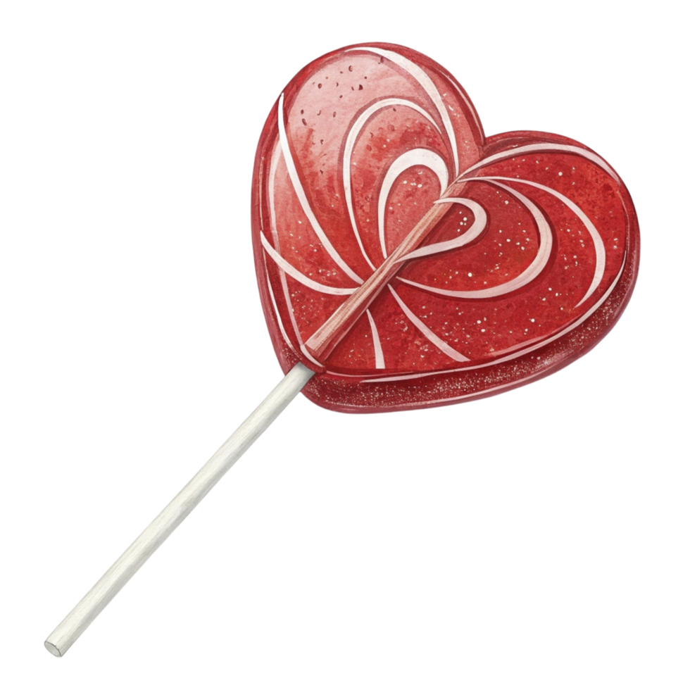 A red heart shaped lollipop on a stick png