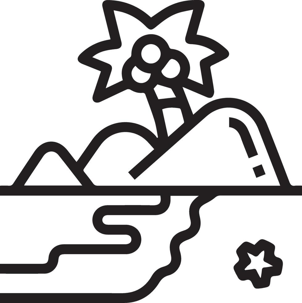 A black and white illustration of a palm tree and a beach vector
