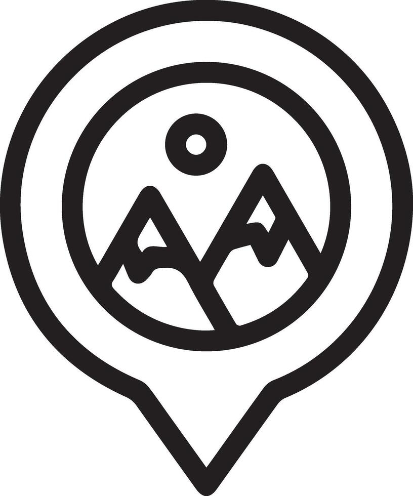 A map marker with mountains and a sun vector