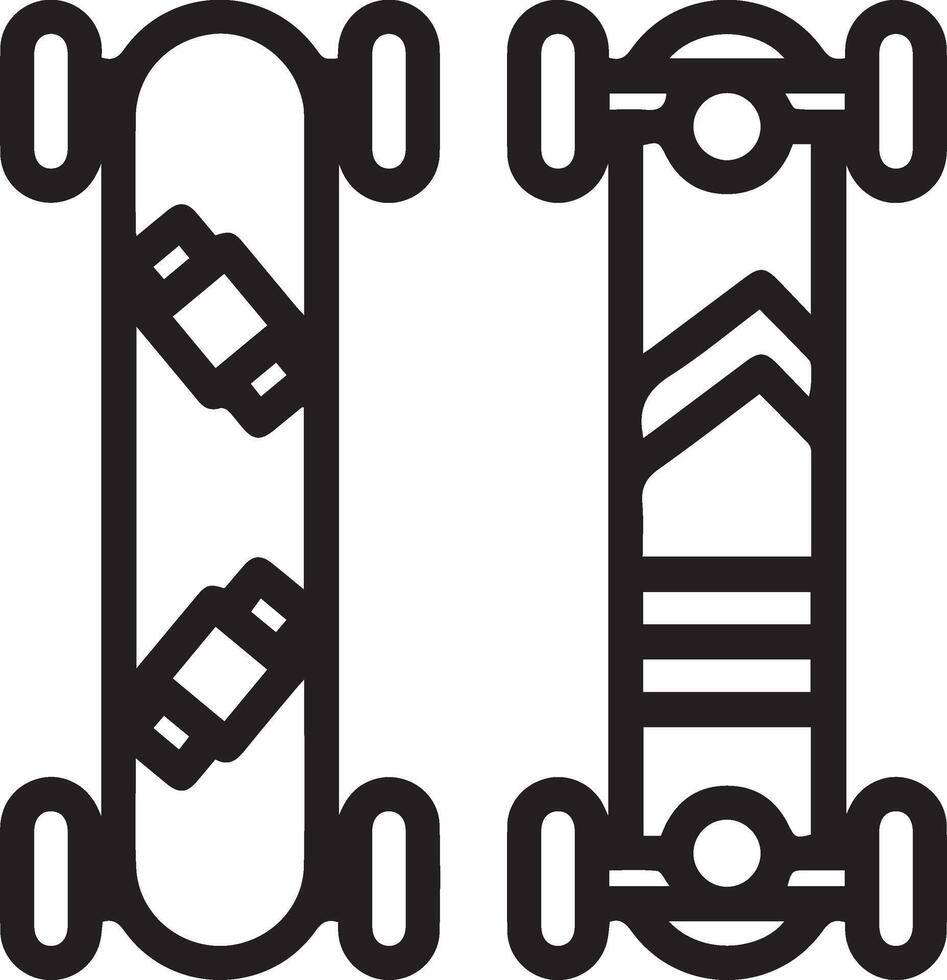 Two skateboards are shown in black and white vector