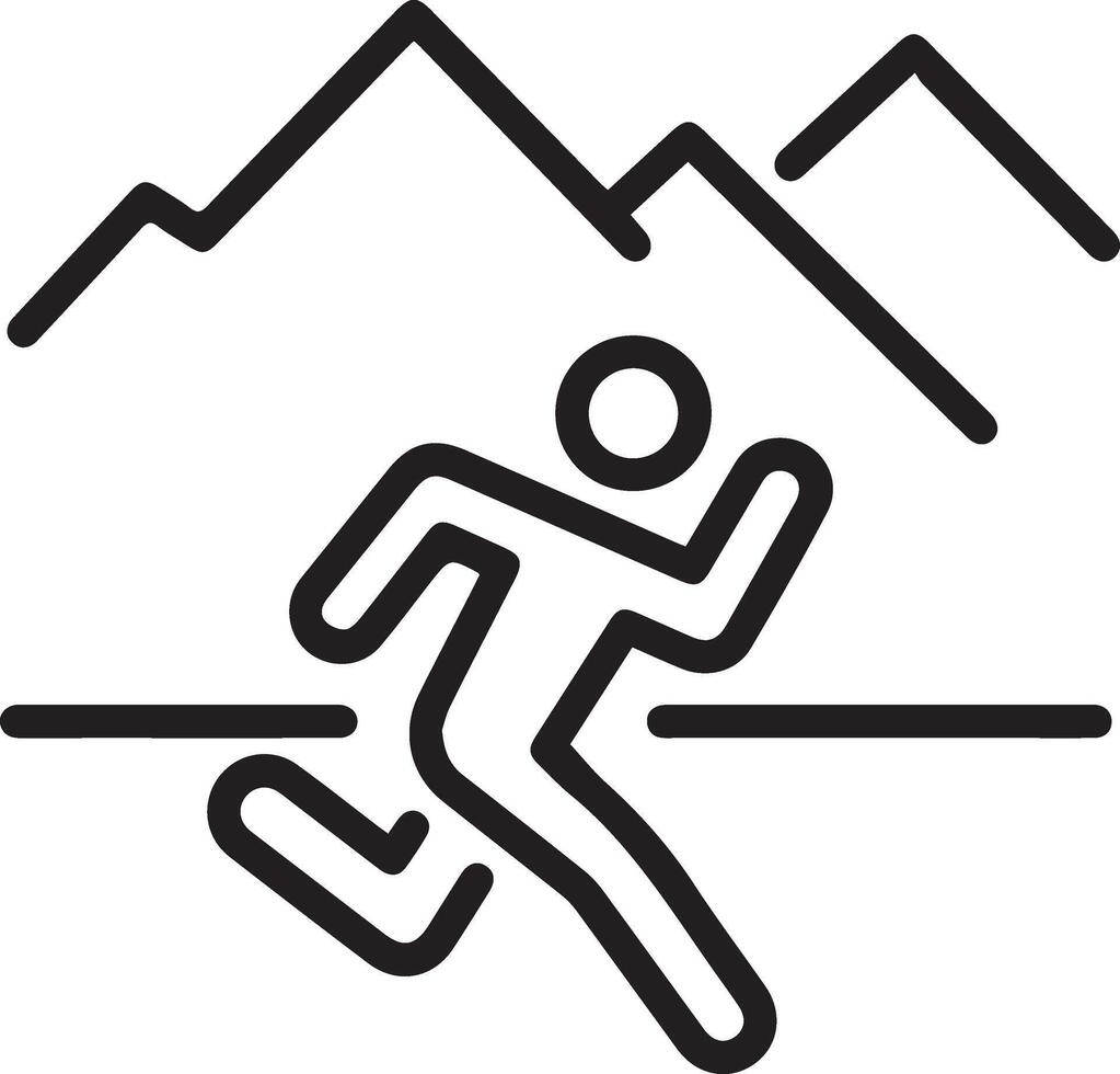 A black and white image of a person running in the mountains vector