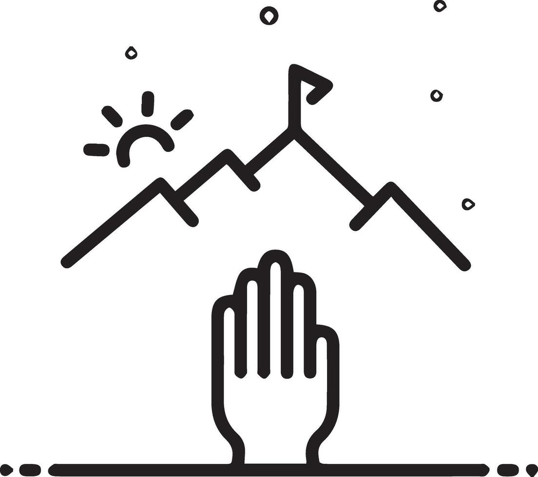 A hand reaching up to a mountain with a hand in the middle vector