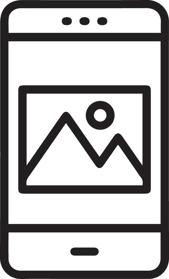 A black and white image of a smartphone with a picture on it vector