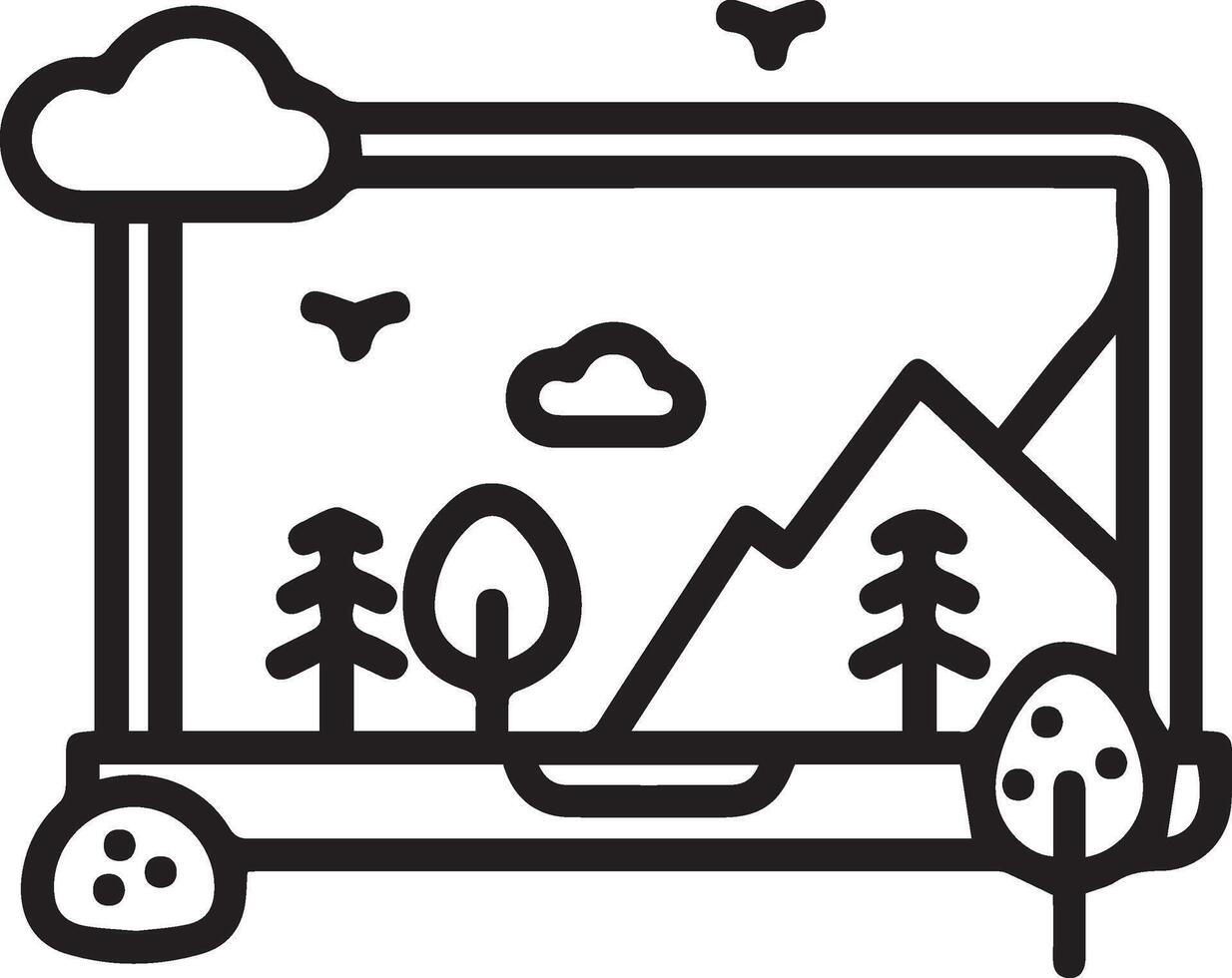 A laptop with a mountain and trees on it vector