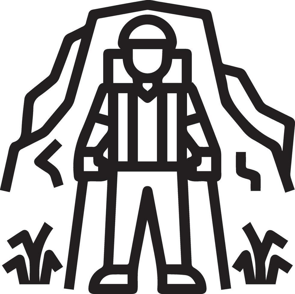 A man with a backpack and hiking poles standing in the mountains vector