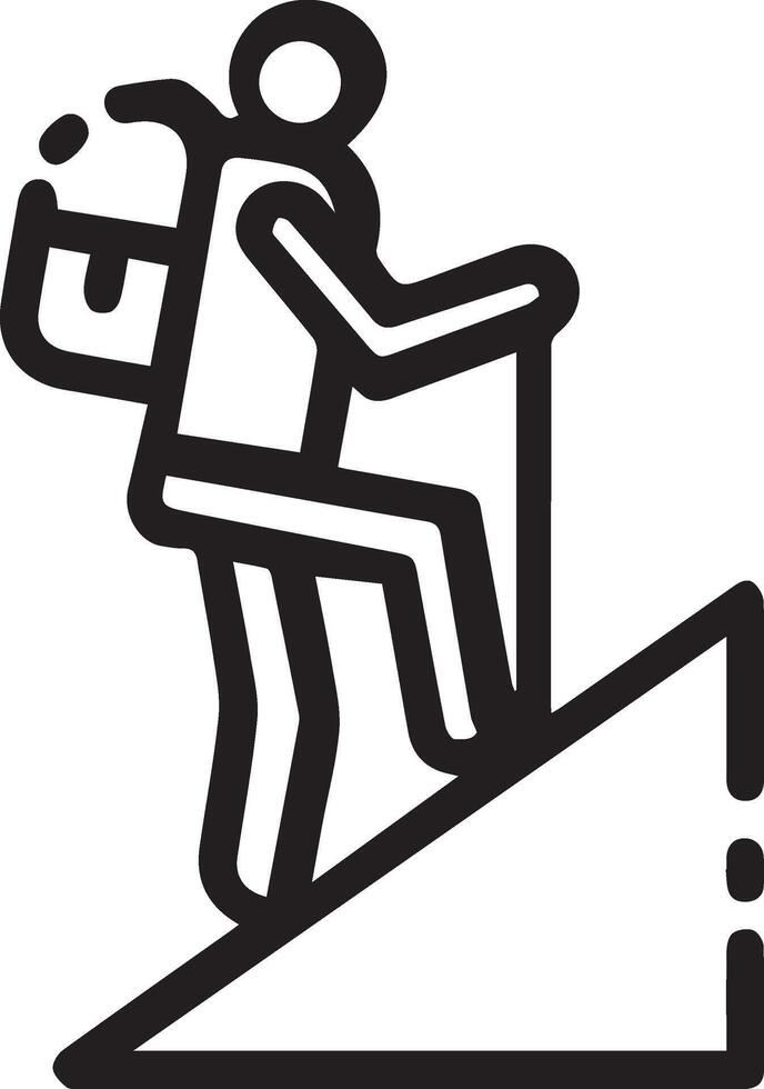 A black and white illustration of a man climbing a mountain vector