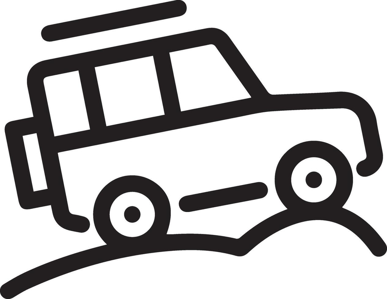 A black and white image of a car on a hill vector