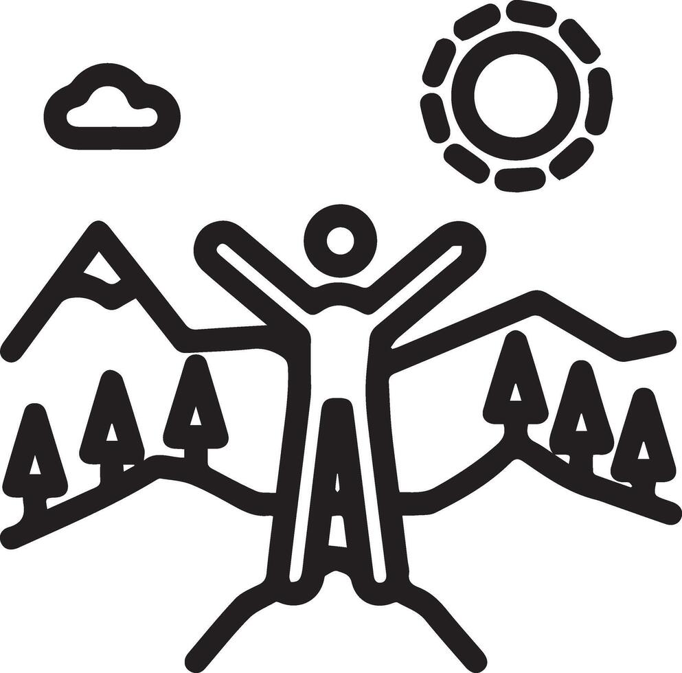 A man standing on a mountain with a sun and trees vector