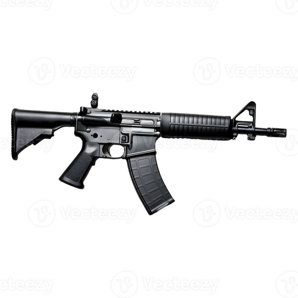 Compact black rifle with a matching stock and barrel png