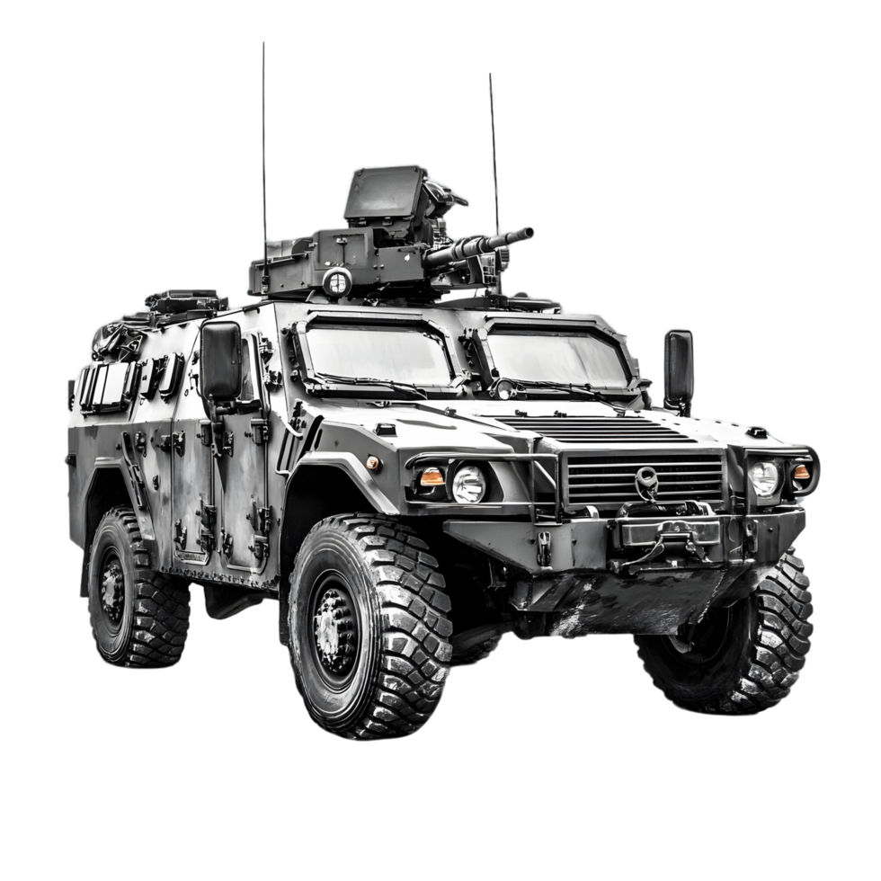 Armored military vehicle with a heavy duty gun on top png