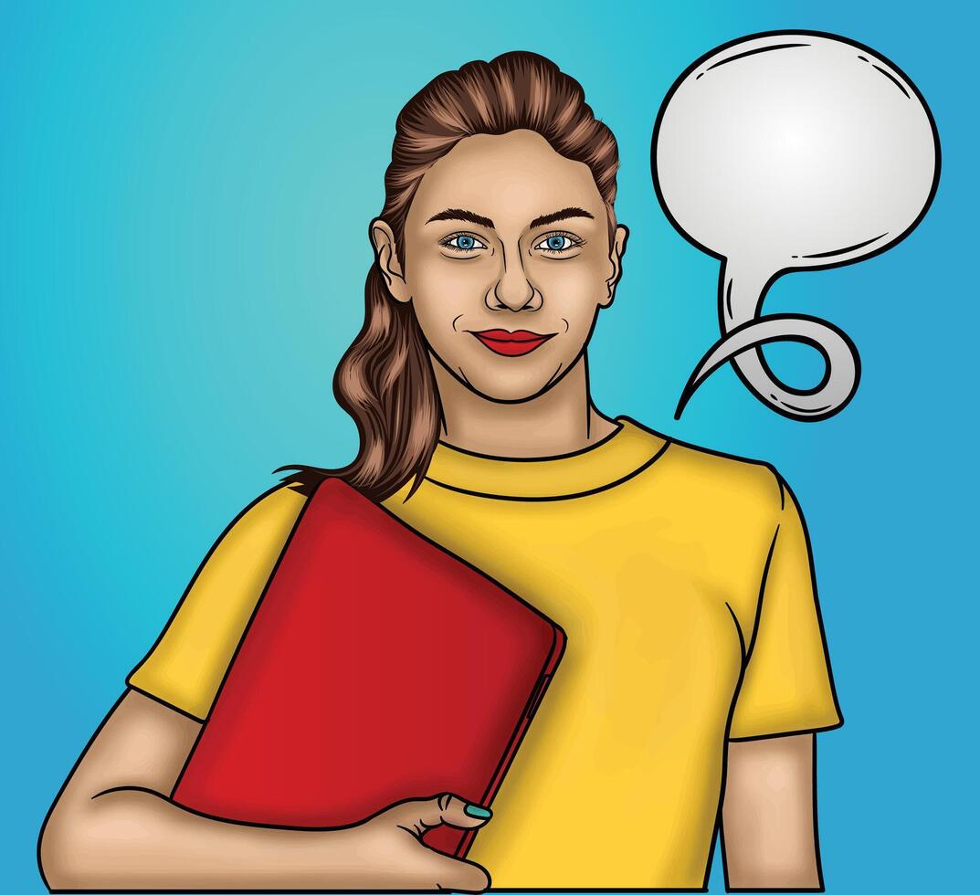 Happy Student Book Speech Bubble Pop Art vector