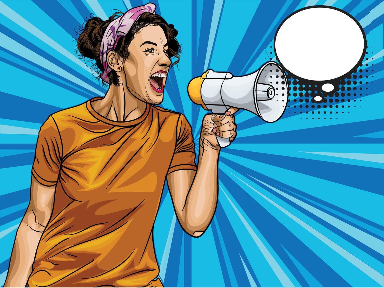 Woman Shouting in Megaphone Pop Art Style vector