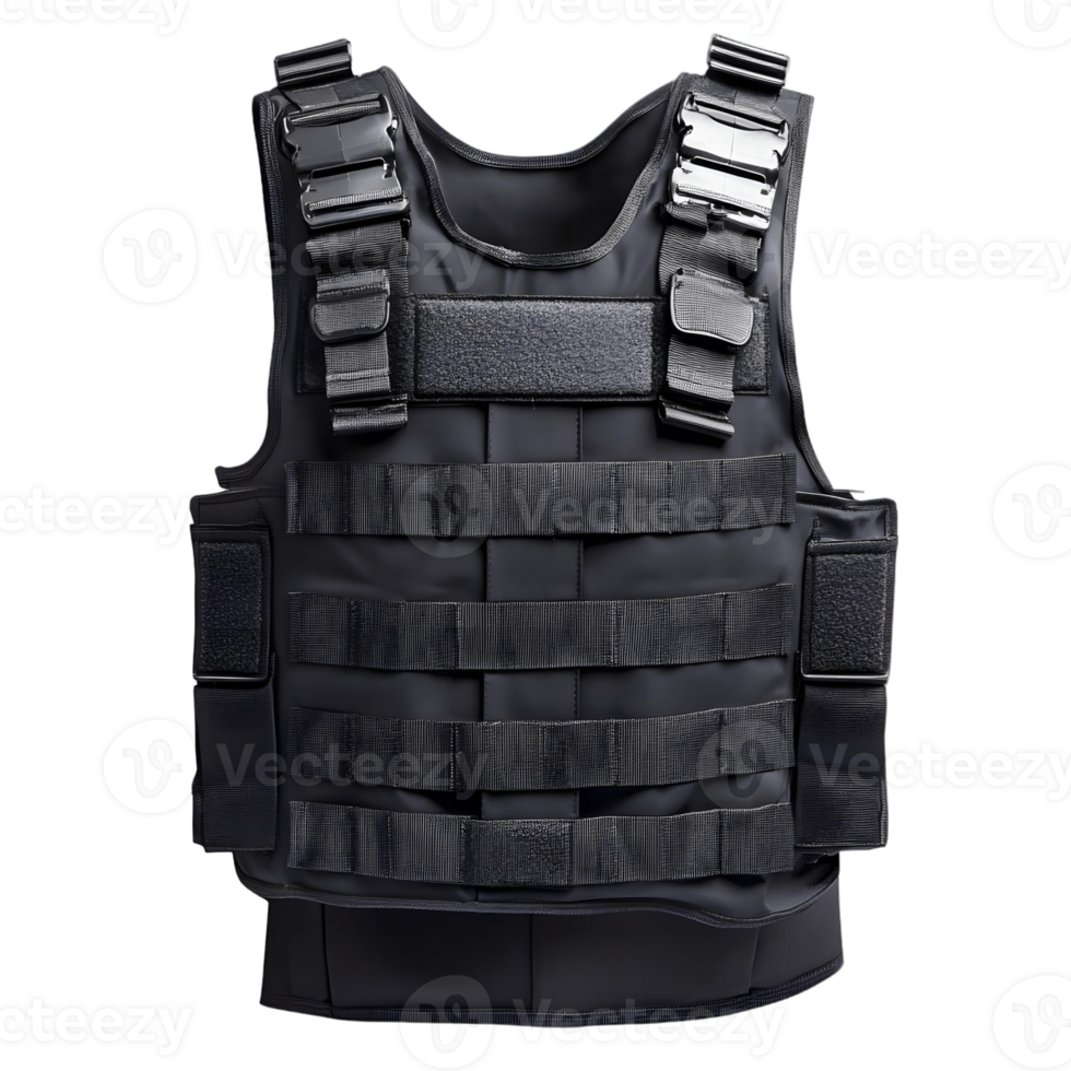 Black tactical vest with reinforced straps and a secure zipper png