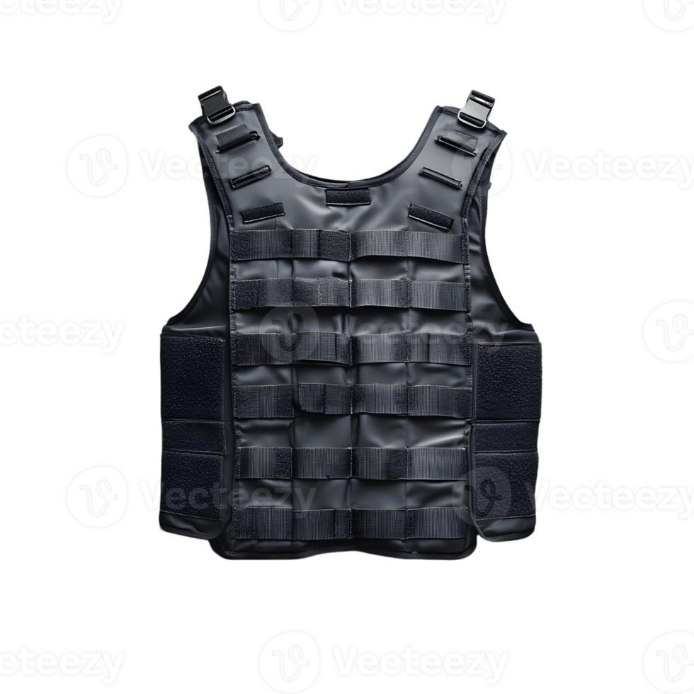 Black vest featuring a durable strap and a sturdy buckle png