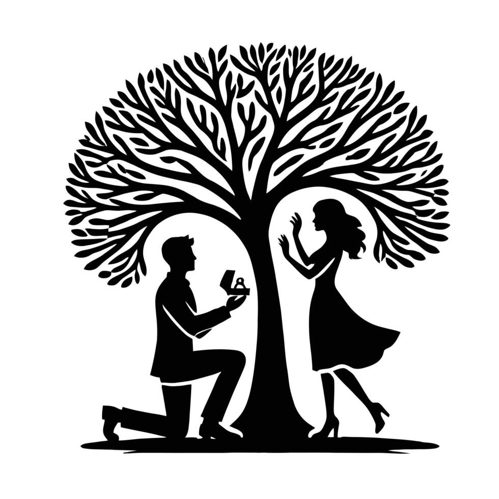 A man proposing to a woman under a tree vector