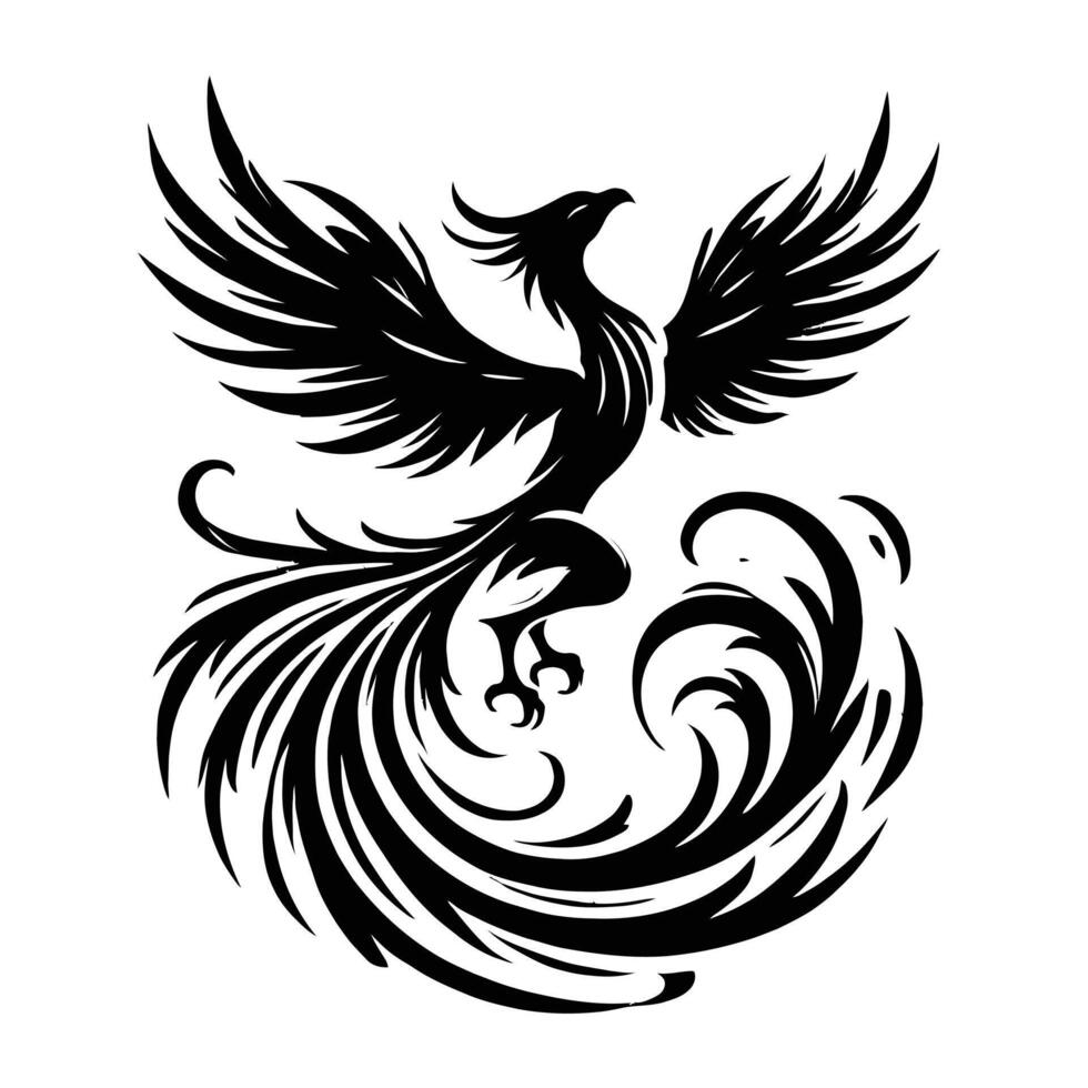 A black and white phoenix tattoo design vector
