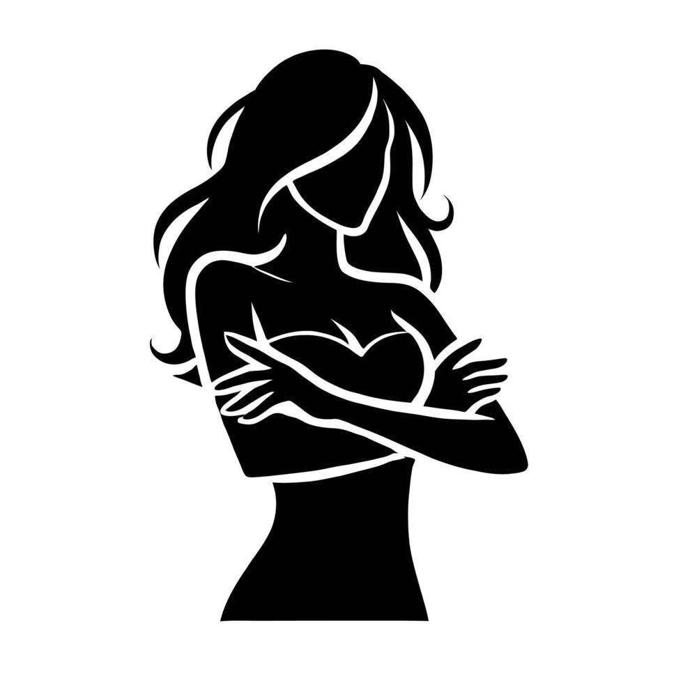 A silhouette of a woman with her arms crossed vector