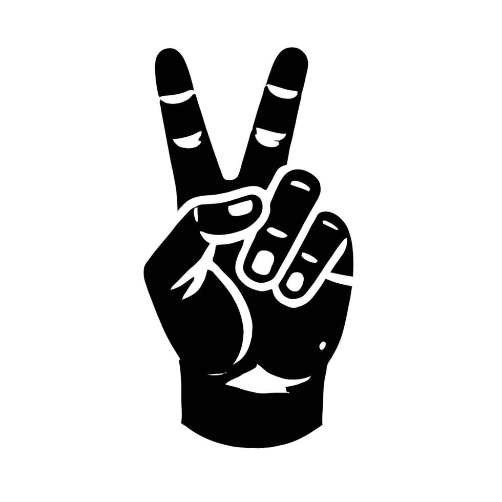 A black and white hand with a peace sign vector