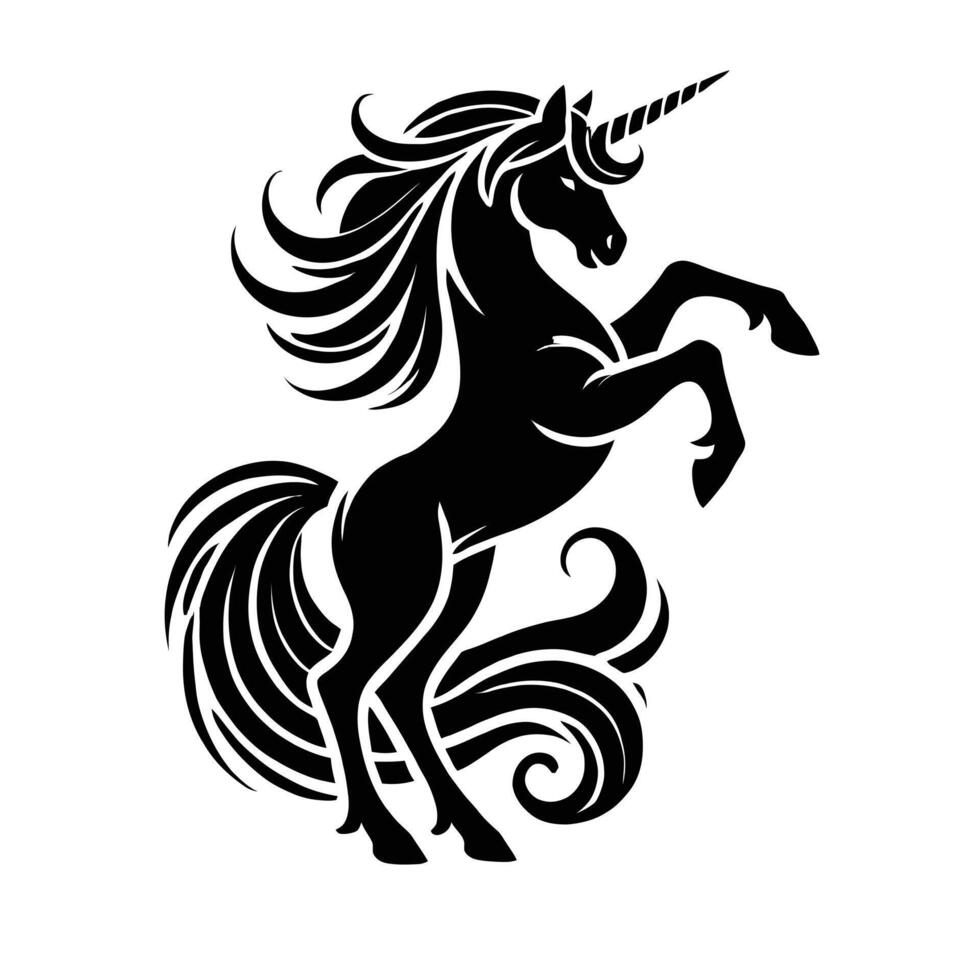 A black and white unicorn with long mane vector