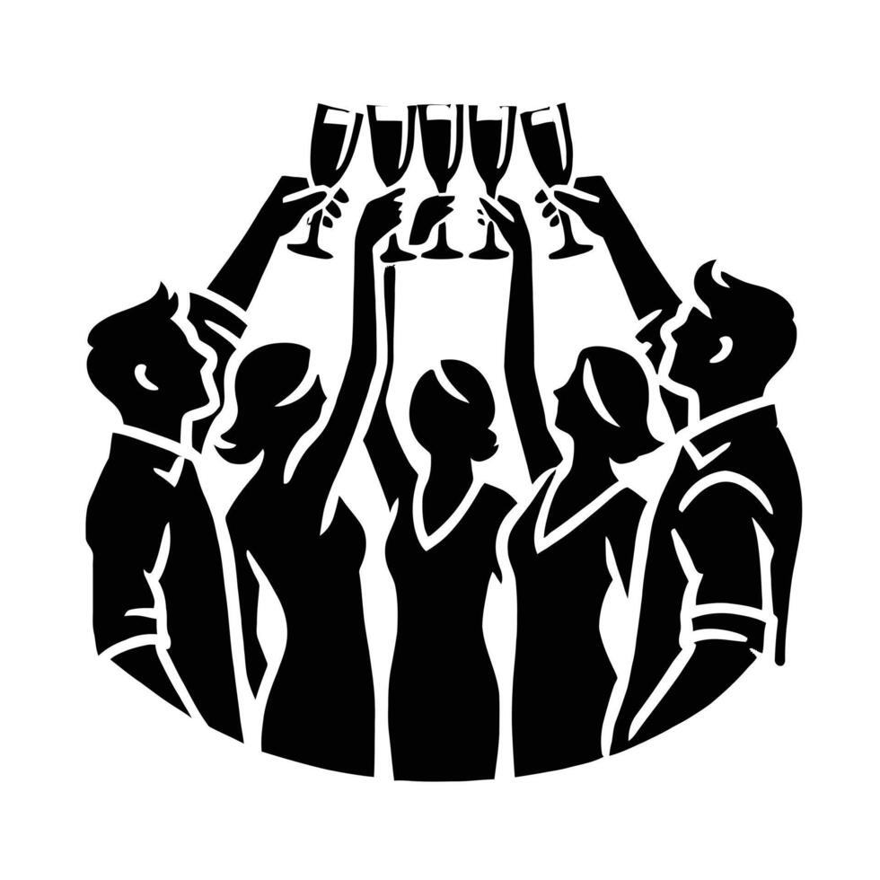A silhouette of people holding up glasses of wine vector