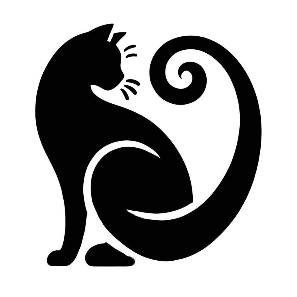 A black and white silhouette of a cat vector