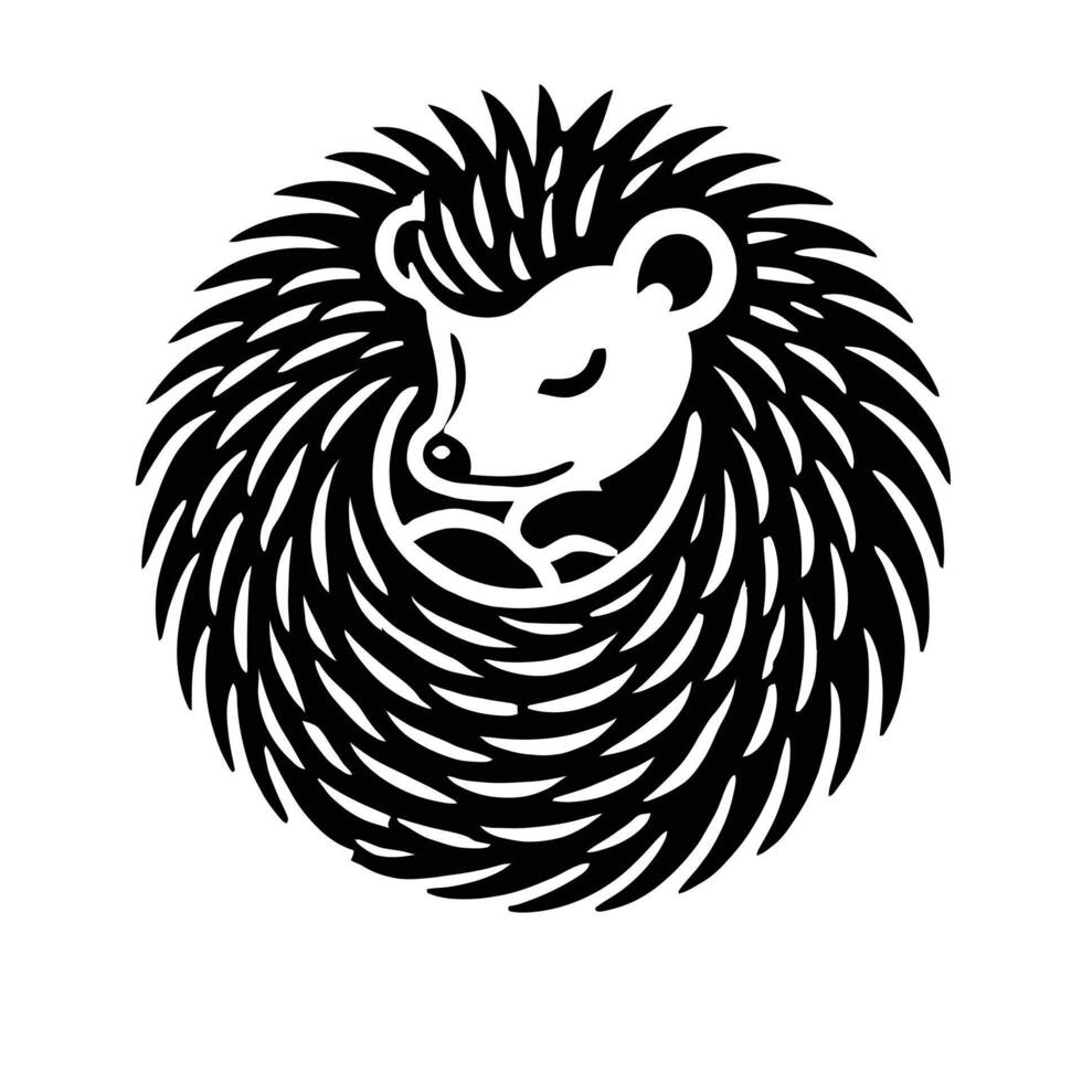 A black and white hedgehog logo vector