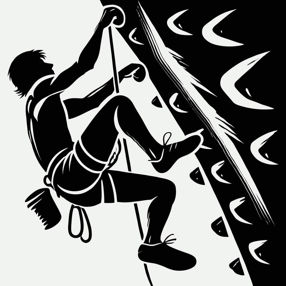 A silhouette of a man climbing a rock wall vector
