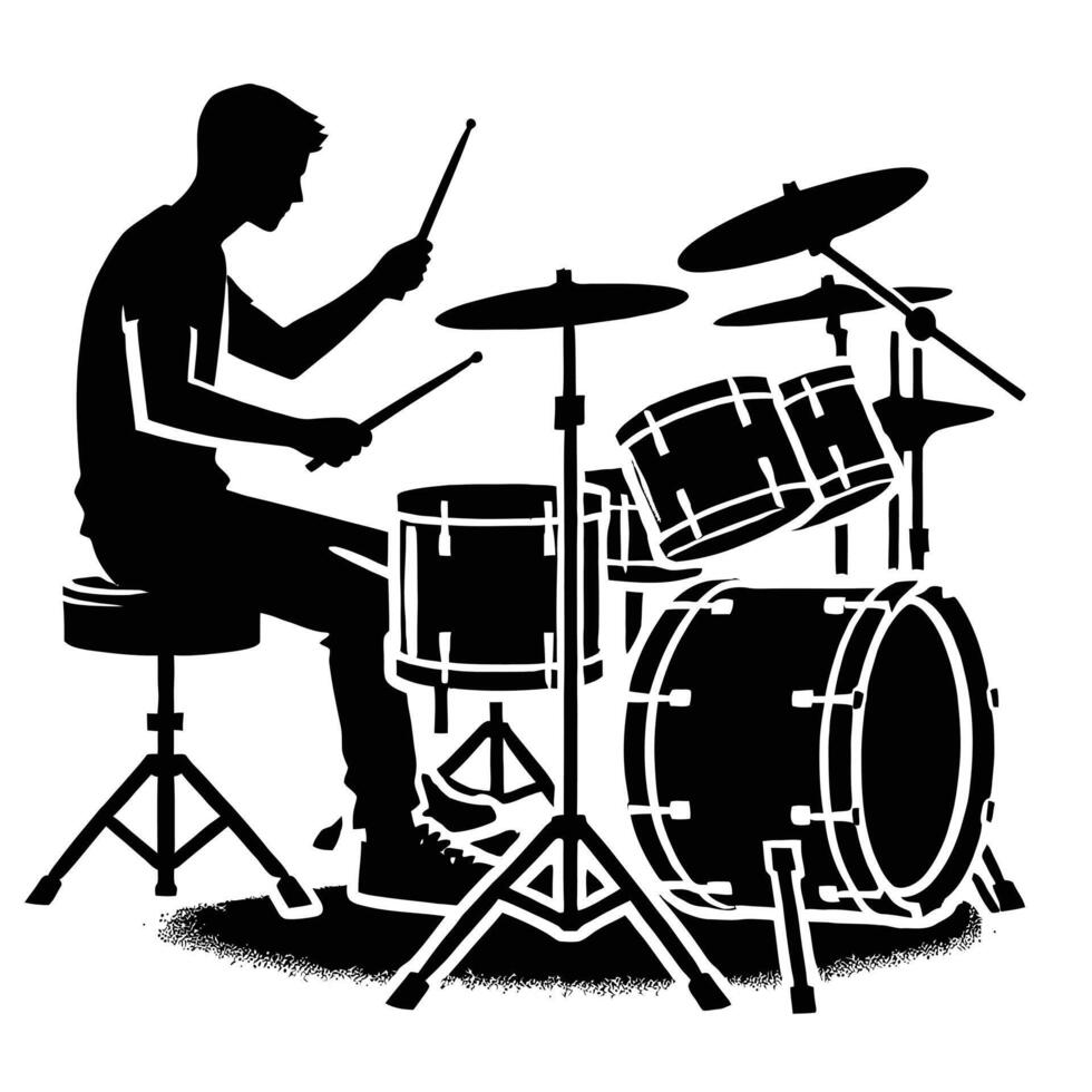 A silhouette of a drummer playing drums vector