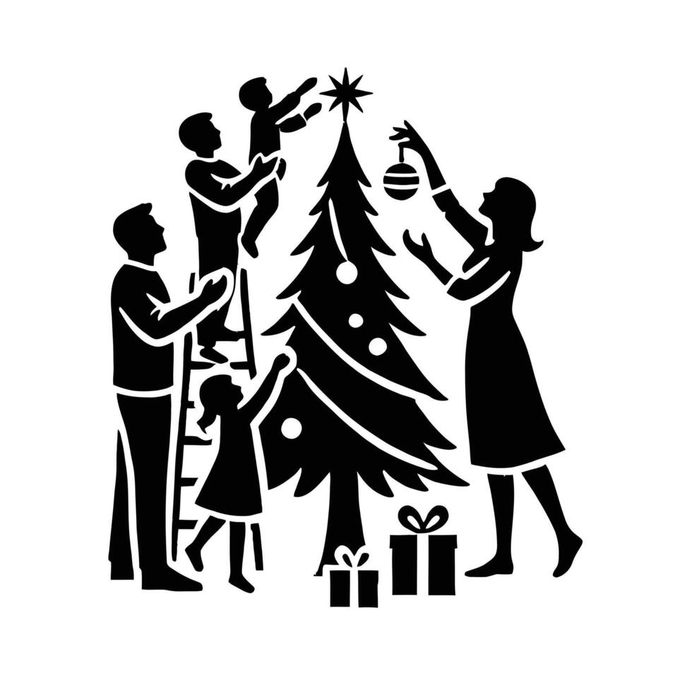 Family christmas tree clip art vector
