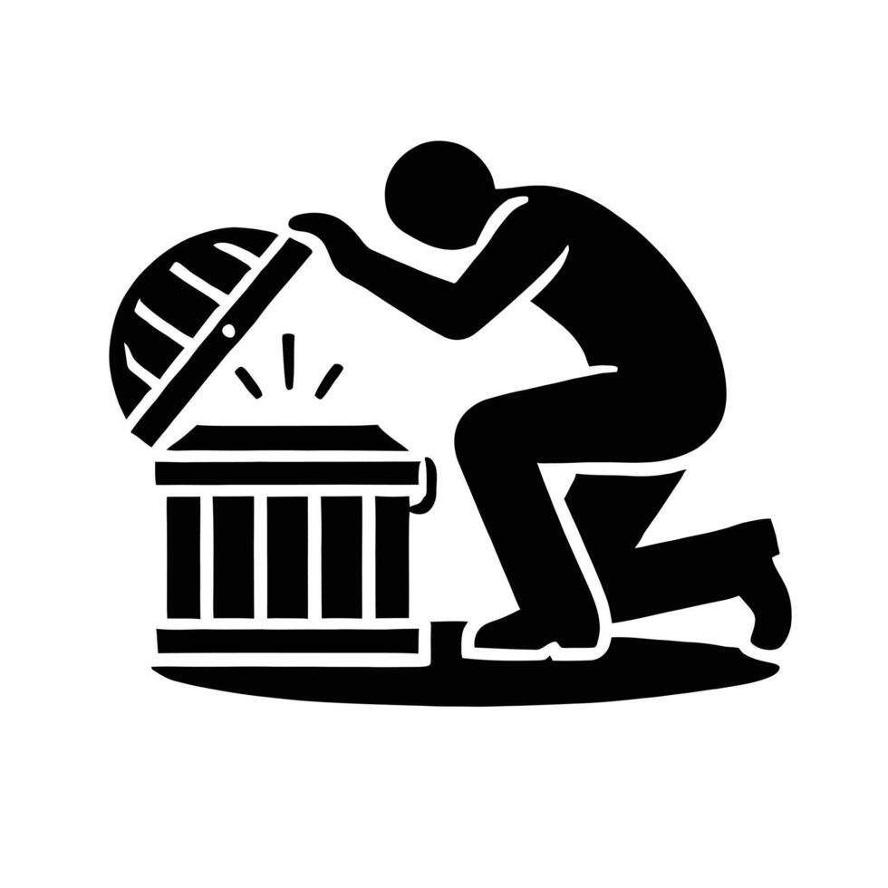 A man is putting a box into a trash can vector