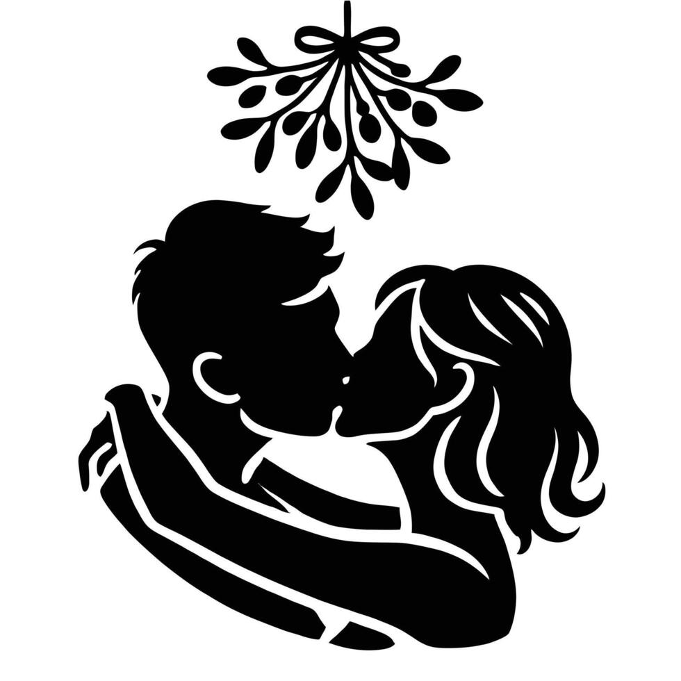 A black and white silhouette of a man and woman kissing vector