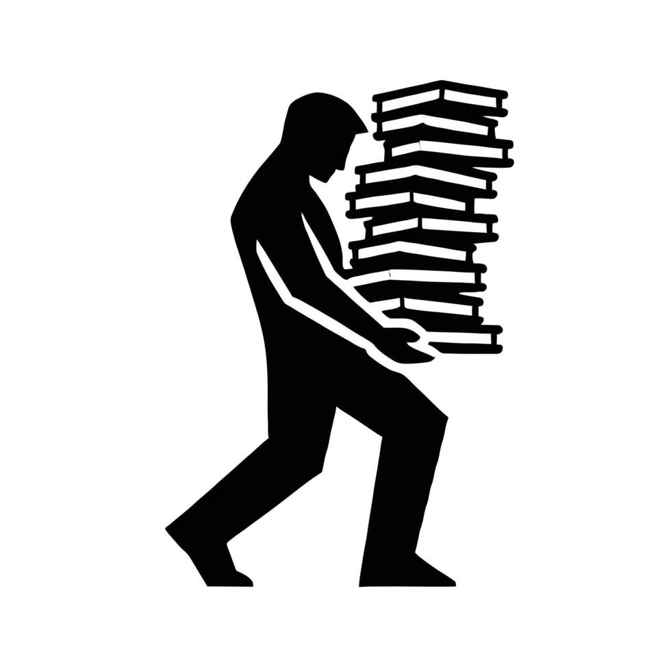 A silhouette of a man carrying a stack of books vector