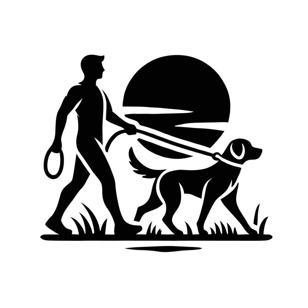 A man walking his dog in the park vector