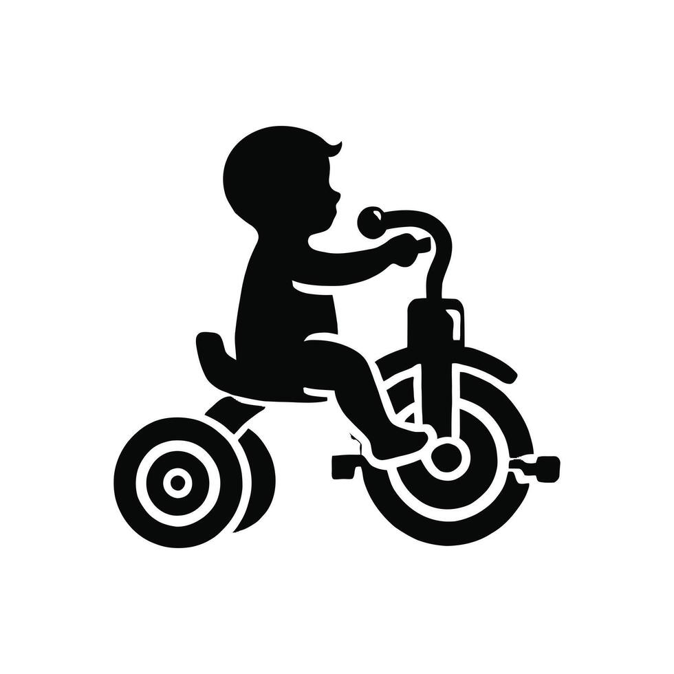 A black and white silhouette of a child riding a tricycle vector