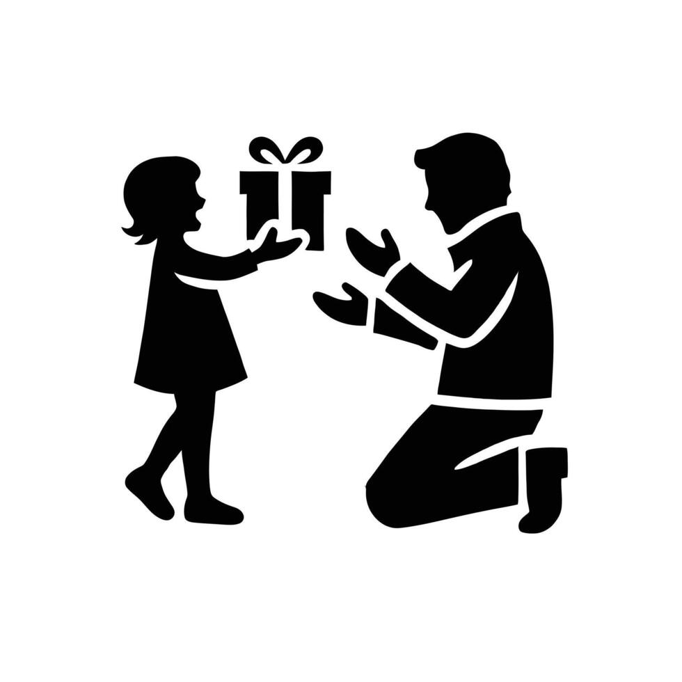 Father giving daughter gift icon illustration vector