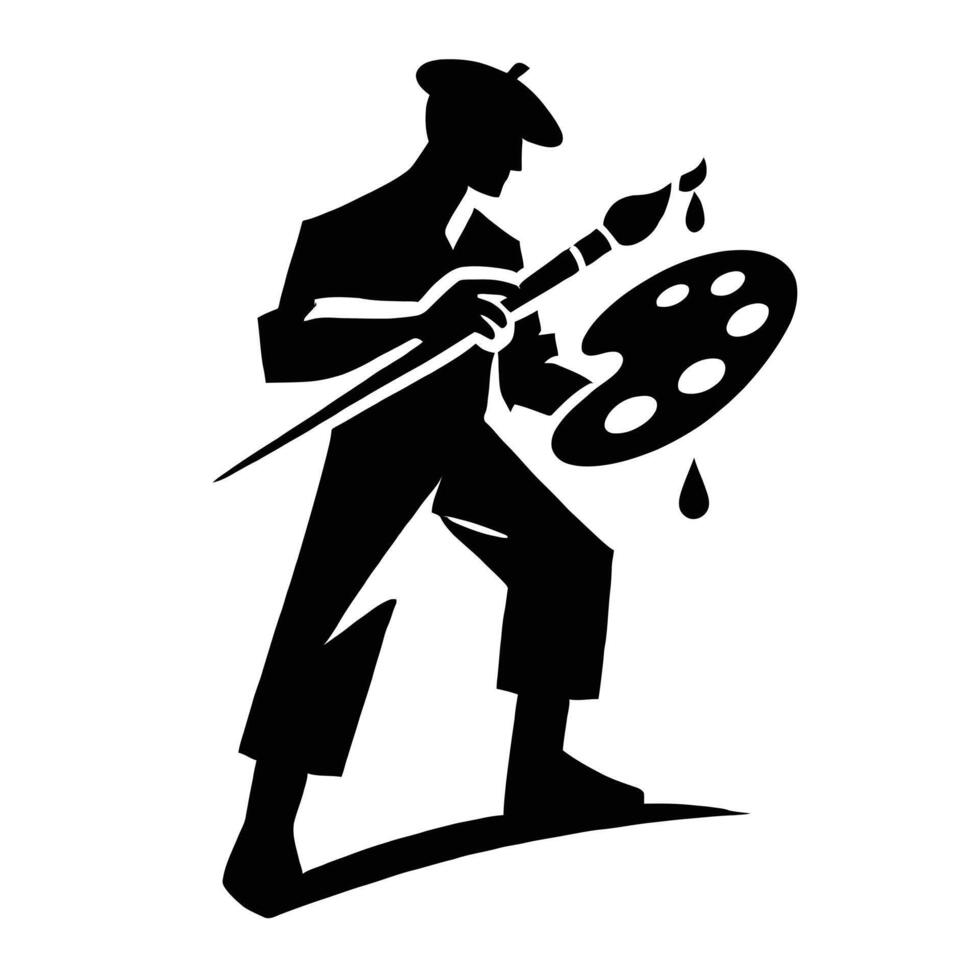 A man holding a paintbrush and a palette vector