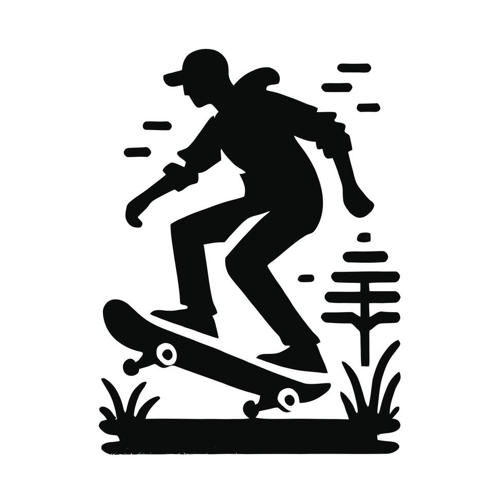 A silhouette of a man riding a skateboard vector
