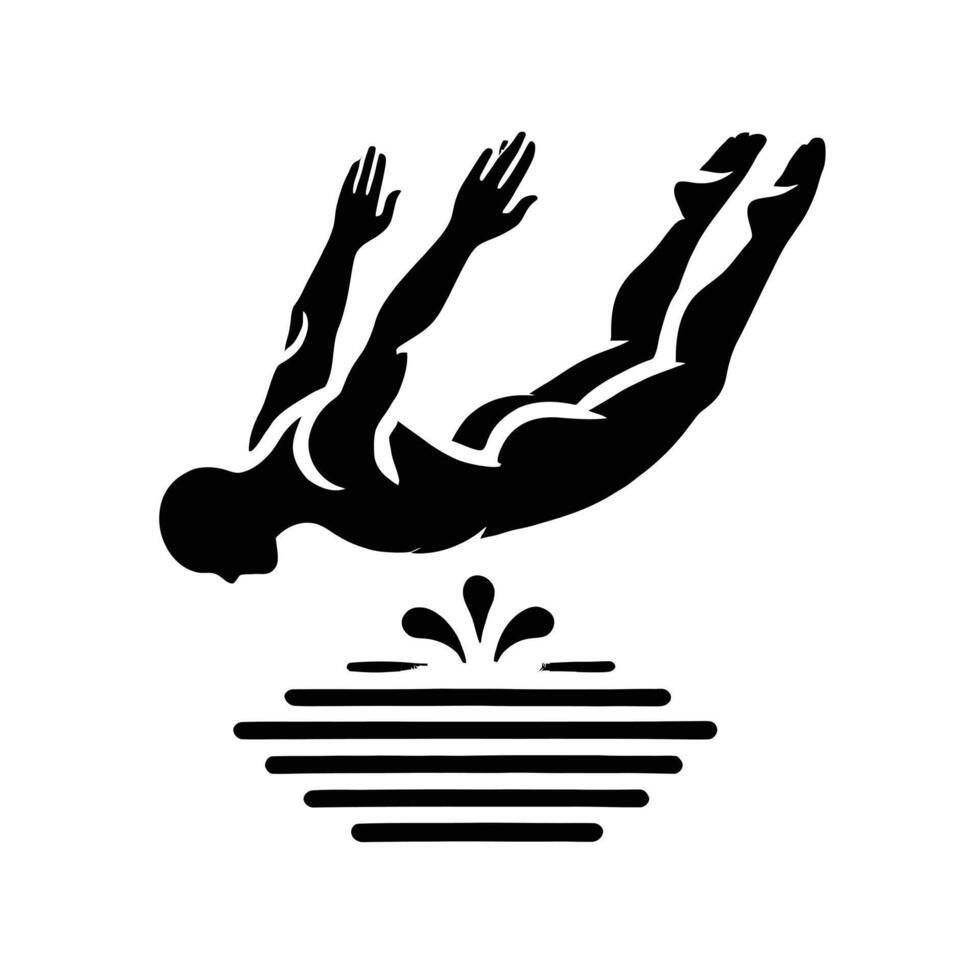 A black and white silhouette of a man diving into the water vector